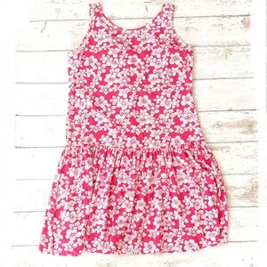 Women’s L/G South Beach Tank Sundress Pink White Floral Dress Size Large
